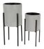 Light Gray Textured Metal Indoor Outdoor Planter Set with Stands