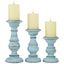 Light Blue Mango Wood Pillar Candle Holder Set, 6", 8", 10"