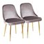 Set of 2 Gray Velvet Upholstered Dining Chairs with Gold Tapered Legs