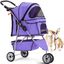 Purple 3-Wheel Foldable Pet Stroller with Storage Basket