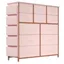 Pink Fabric and Metal 12-Drawer Nursery Dresser with Medium Wood Frame