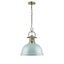 Transitional Aged Brass Large Pendant with Seafoam Glass Shade