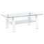 Contemporary Rectangular Glass Coffee Table with White Metal Frame and Shelf