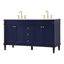 Blue and Gold 60" Double Freestanding Bathroom Vanity with Engineered Marble Top