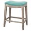 Turquoise Leather Saddle Counter Stool with Gray Wood Frame