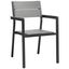 Maine Brown Gray Aluminum Outdoor Dining Armchair with Synthetic Wood Planks