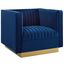 Navy Velvet Accent Chair with Gold Stainless Steel Base