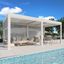 White 10' x 20' Aluminum Louvered Pergola with Adjustable Roof and Curtains