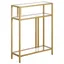 Compact Gold Industrial Console Table with Tempered Glass Shelves