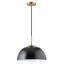 Mid-Century 16" Matte Black & Brushed Brass Metal Pendant Light