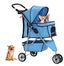 Blue 3-Wheel Travel Folding Pet Stroller with Storage Basket