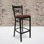 Cross-Back Black Metal Barstool with Burgundy Vinyl Seat