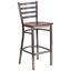 Mahogany Wood and Silver Metal Ladder Back Barstool