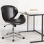 Ergonomic Mahogany Wood and Black Leather Mid-Back Swivel Office Chair