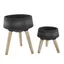 Matte Black Fiberglass and Wood Indoor Planter Set on Legs, 15" & 11.5"