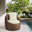 Modern Dark Brown Wicker Outdoor Armchair with Beige Cushions