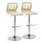 Adjustable Cream Faux Leather and Natural Wood Swivel Bar Stools