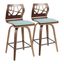 Walnut Wood Teal Fabric Mid Century Modern Swivel Counter Stool