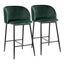 Fran Green Velvet and Black Metal Counter Stools, Set of 2