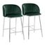 Fran Pleated Waves Glam Green Velvet and Chrome Metal Counter Stool - Set of 2