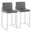 Fuji High Back Stainless Steel and Grey Faux Leather Counter Stools