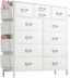 White 12-Drawer Vertical Nursery Dresser with Side Pockets