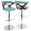 Teal Adjustable Swivel Barstool with Walnut Wood Frame