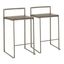 Fuji Industrial Gray Metal Bar Stools with Brown Wood Seat, Set of 2