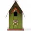 Green Distressed Wooden Birdhouse with Metal Roof