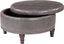 Elegant Beige Round Storage Ottoman with Tray and Nailhead Detailing