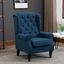 Blue Tufted Barrel Accent Chair with Wood Legs