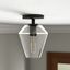 Gem-Shaped Matte Black Semi-Flush Mount with Glass Shade