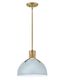 Contemporary Pale Blue Glass Bowl Pendant with Brass Accents