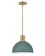 Sage Green Lacquered Brass LED Bowl Pendant Light 14"