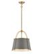 Matte Grey and Lacquered Dark Brass Drum Pendant Light