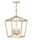 Distressed Brass 4-Light Open Frame Cage Chandelier