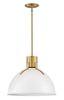 Polished White 20" LED Pendant with Lacquered Brass Detail