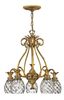 Ornate Pineapple 5-Light Chandelier in Burnished Brass with Clear Optic Glass