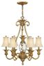 Elegant Burnished Brass 7-Light Chandelier with Ivory Silk Shades