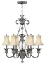 Elegant Plantation Antique Nickel 7-Light Chandelier with Ivory Silk Shades