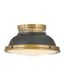 Heritage Brass and Aged Zinc 2-Light Flush Mount Ceiling Fixture