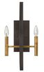 Euclid 2-Light Spanish Bronze and Brass Wall Sconce