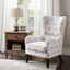 Aria Grey/White High-Back Swoop Wing Accent Chair in Solid Wood