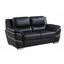 Modern Black Leather Pillow-Top Arm Loveseat with Wood Accents