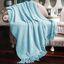 Aquamarine Knitted Reversible Throw Blanket with Tassels