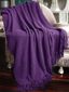 Imperial Purple Tweed Knitted Throw Blanket with Braid Tassels - 60x80 inches