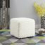 White Faux Fur Cube Ottoman with Metal Base