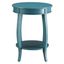 Teal Round Wooden Aberta Side Table with Stylized Legs and Shelf