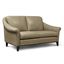 Beige Genuine Leather Midcentury Modern Loveseat with Wood Base