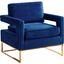 Elegant Navy Velvet and Gold Wood Base Accent Chair